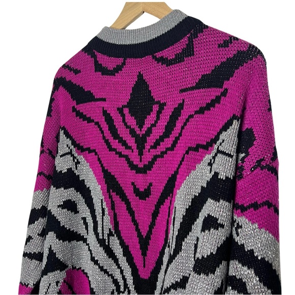 🦓2xHP🦓 Vintage Pink Silver Black Zebra Funky Eclectic Maximalist Sweater - Large - Picture 3 of 8